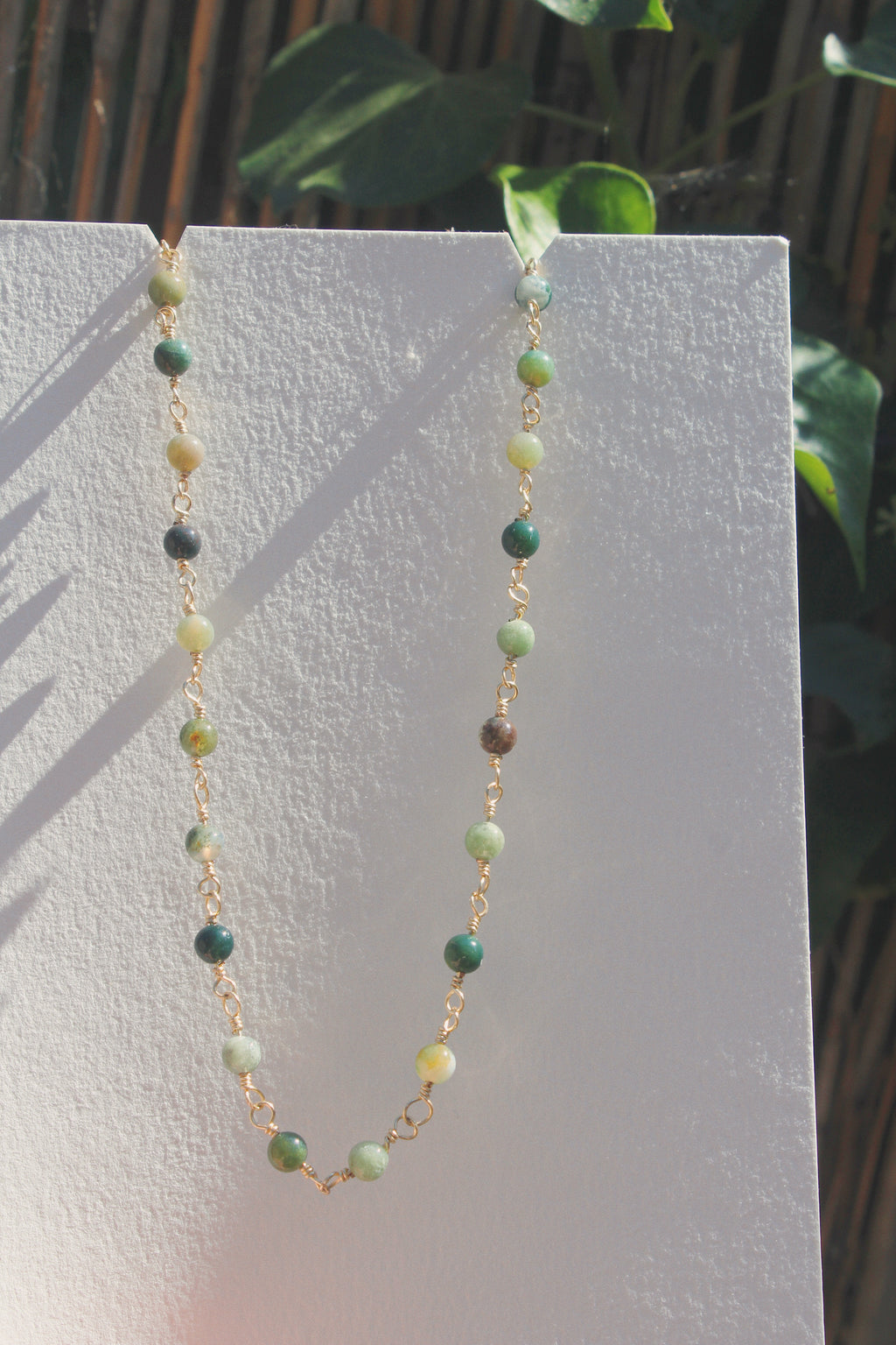 Jasper Beaded Chain - Green and Gold