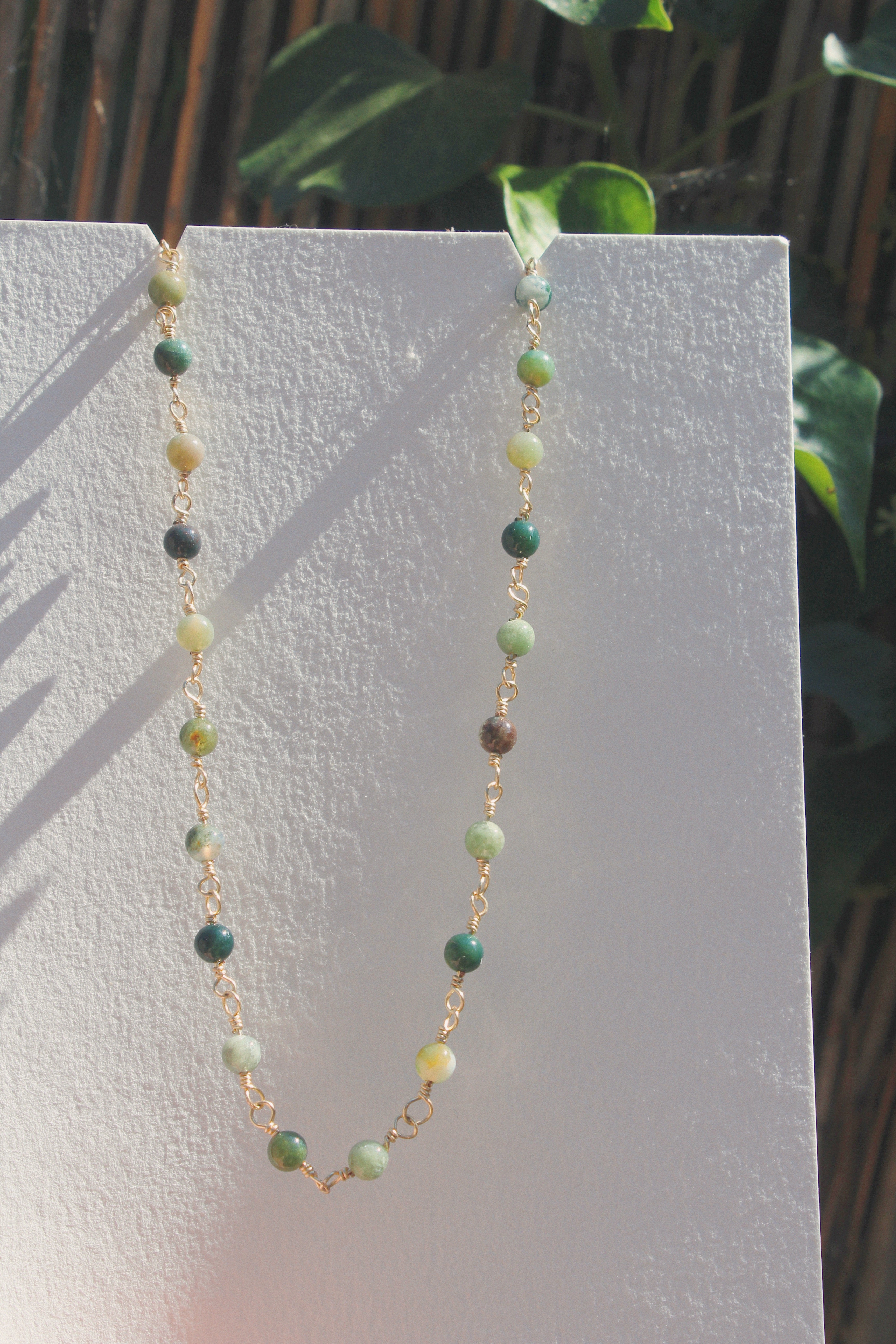 Jasper Beaded Chain - Green and Gold