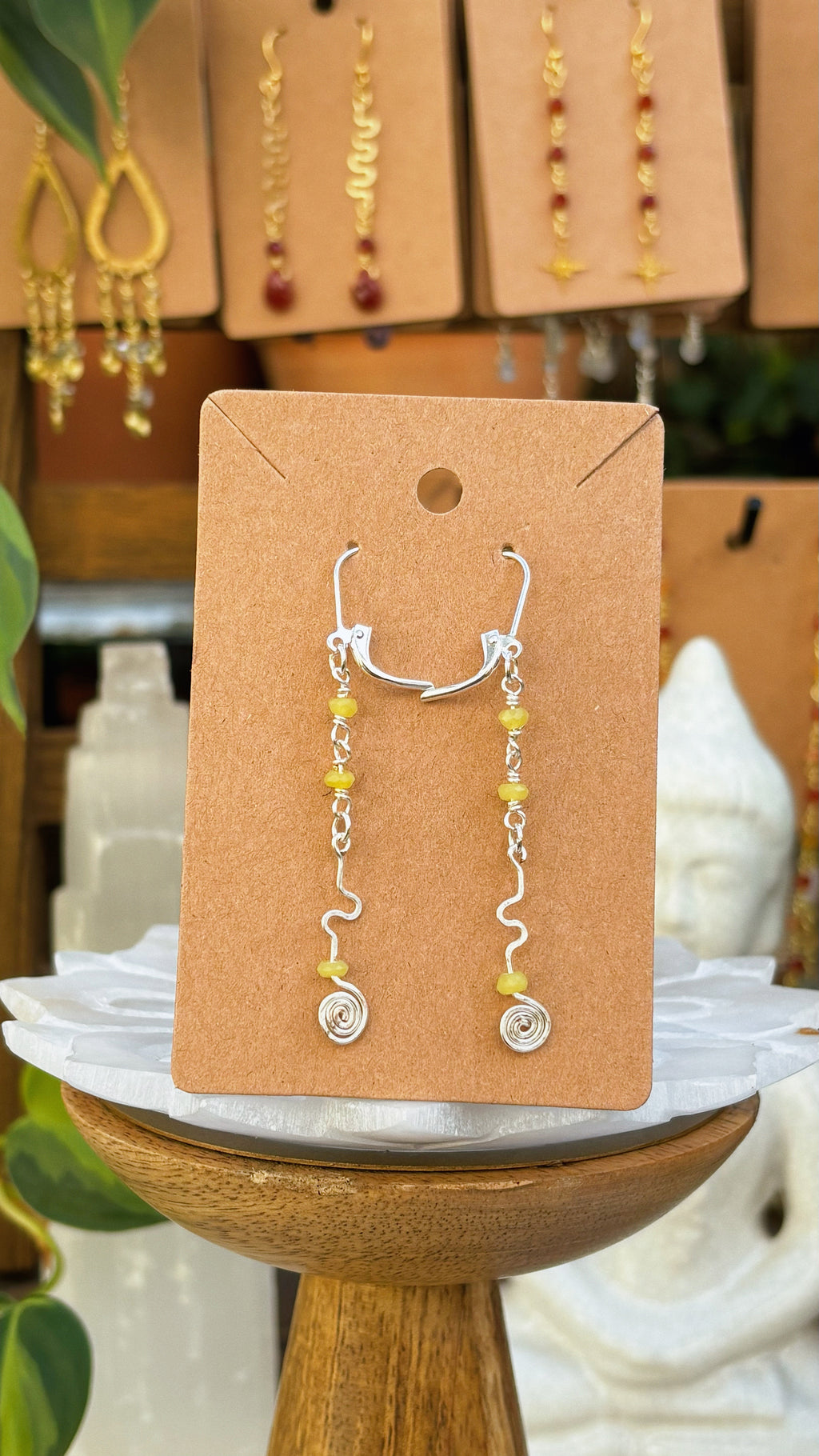 New Jade & Silver Swirl Dangle Earrings