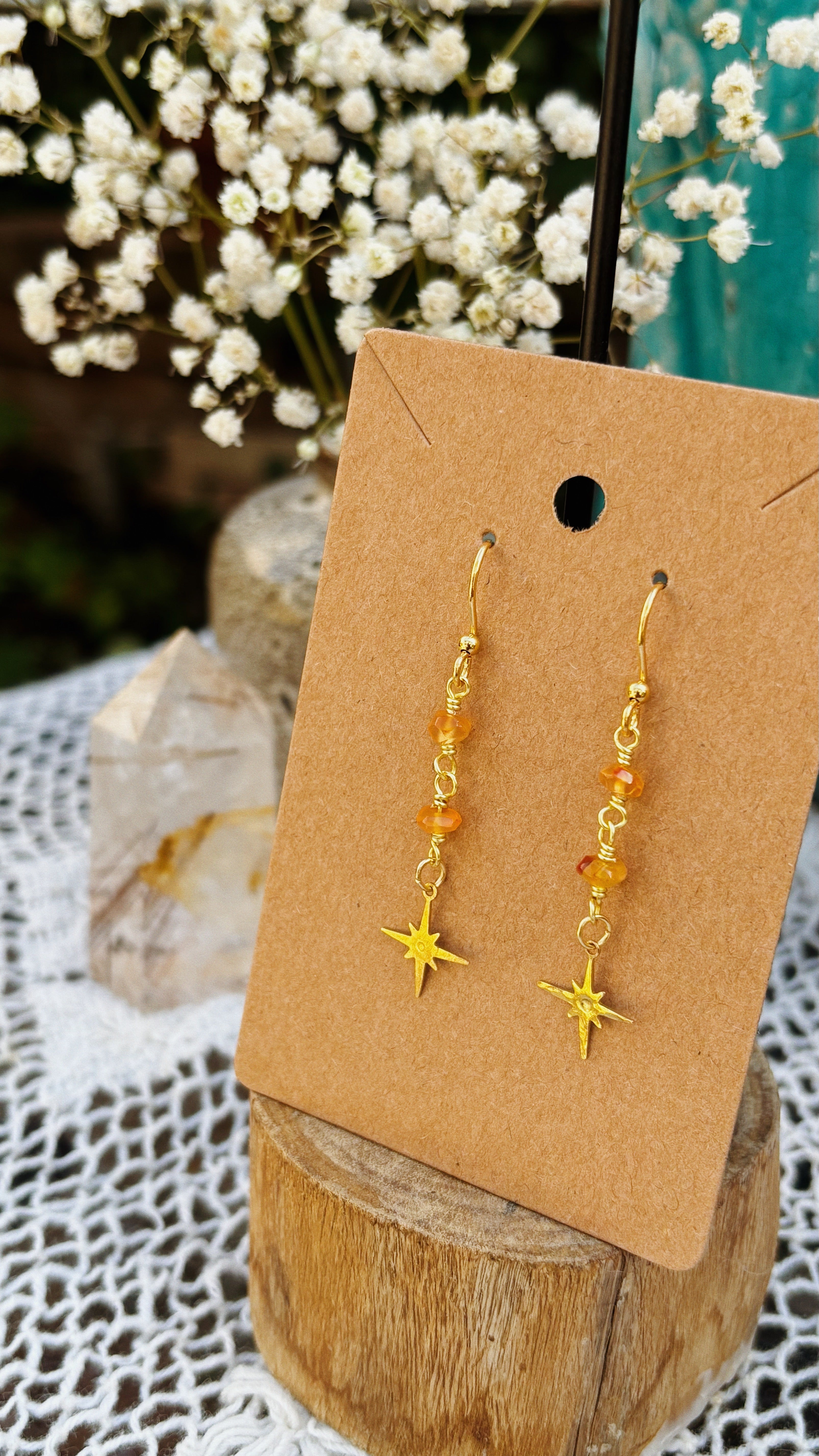 Golden Glow – Carnelian Star Earrings