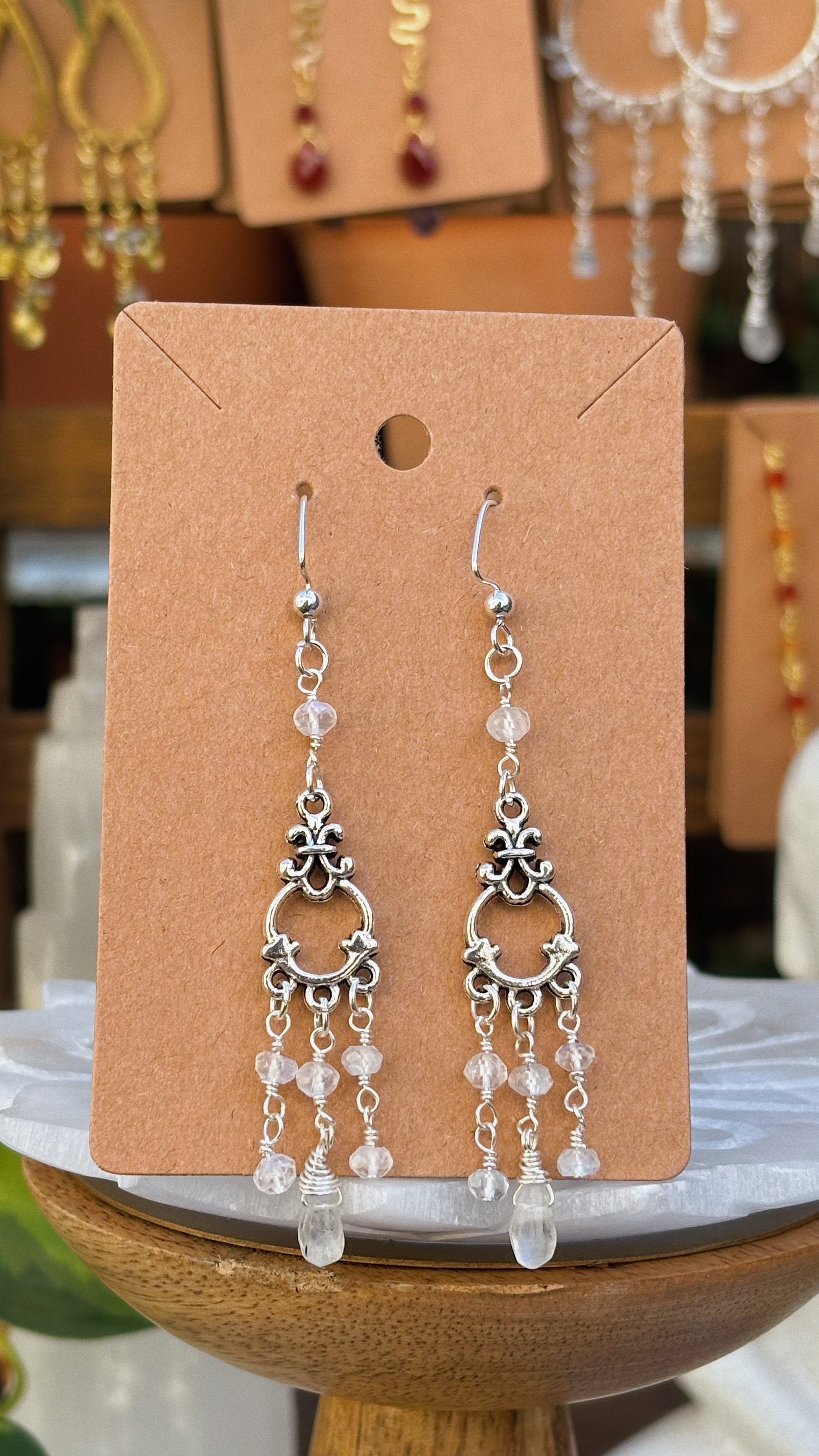 Silver Plated Moonstone Chandelier Earrings