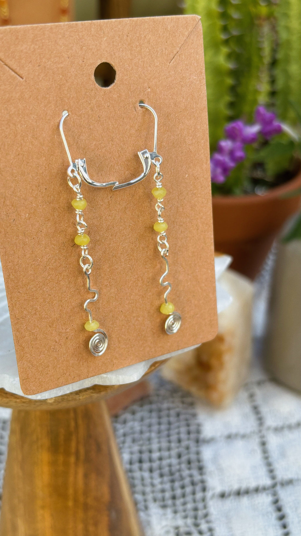 New Jade & Silver Swirl Dangle Earrings