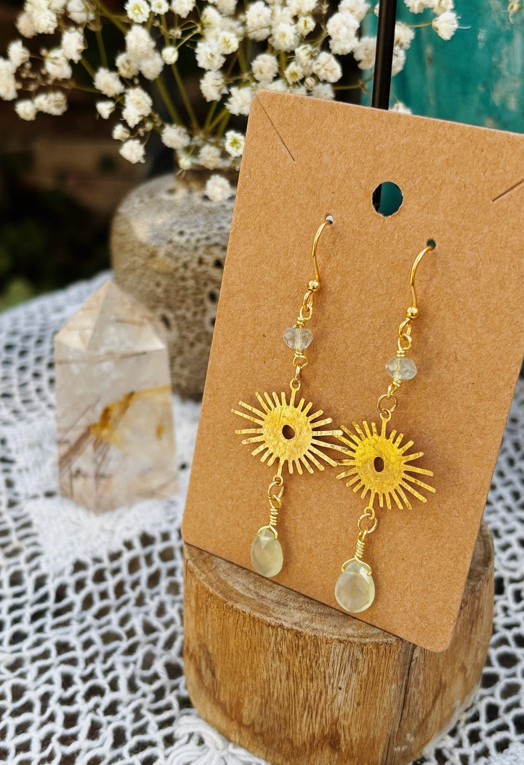 New Jade + Green Fluorite Sunburst Earrings