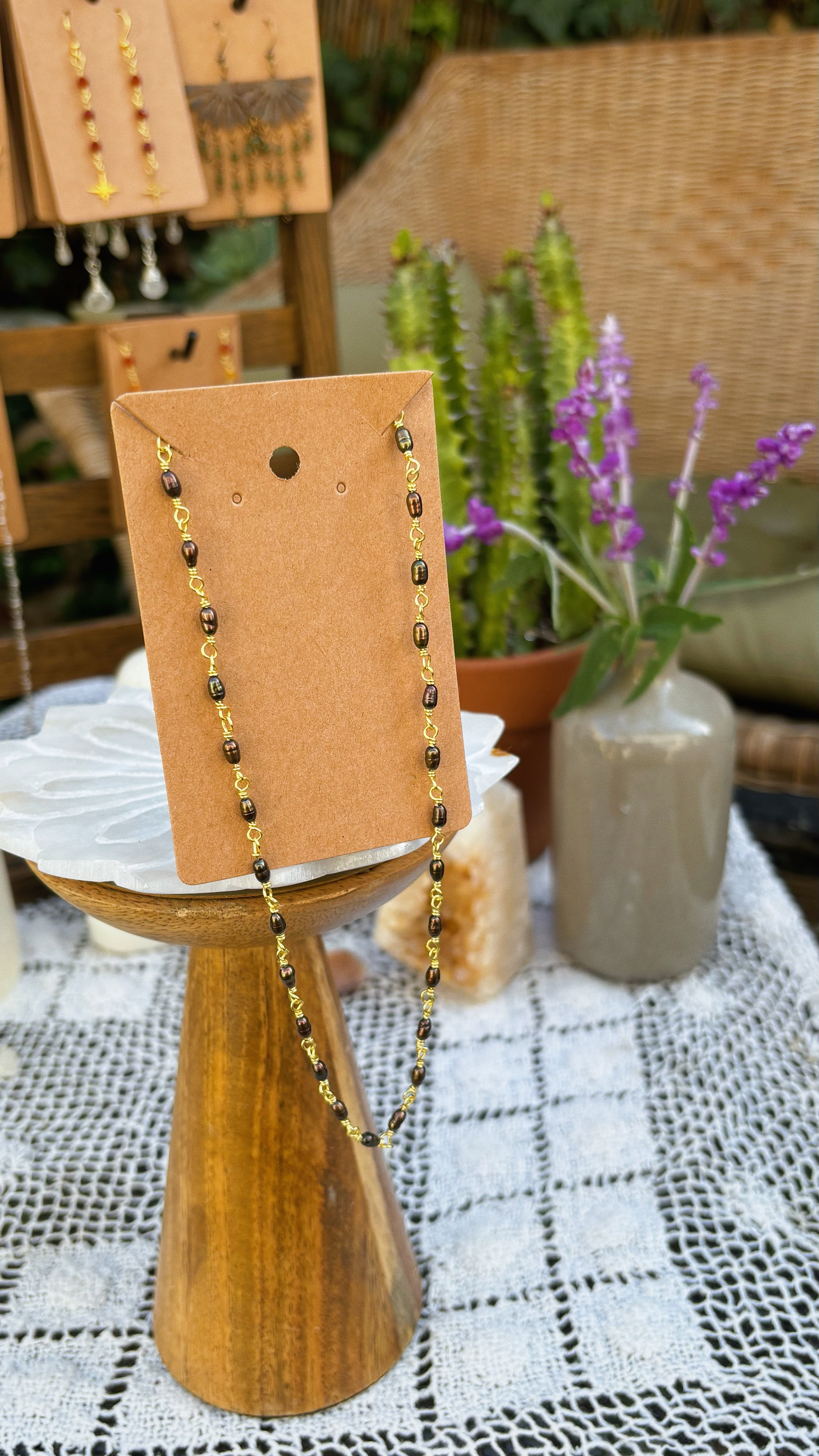 Chocolate Pearl Necklace – Tiny Freshwater Pearls on Gold-Plated Wire