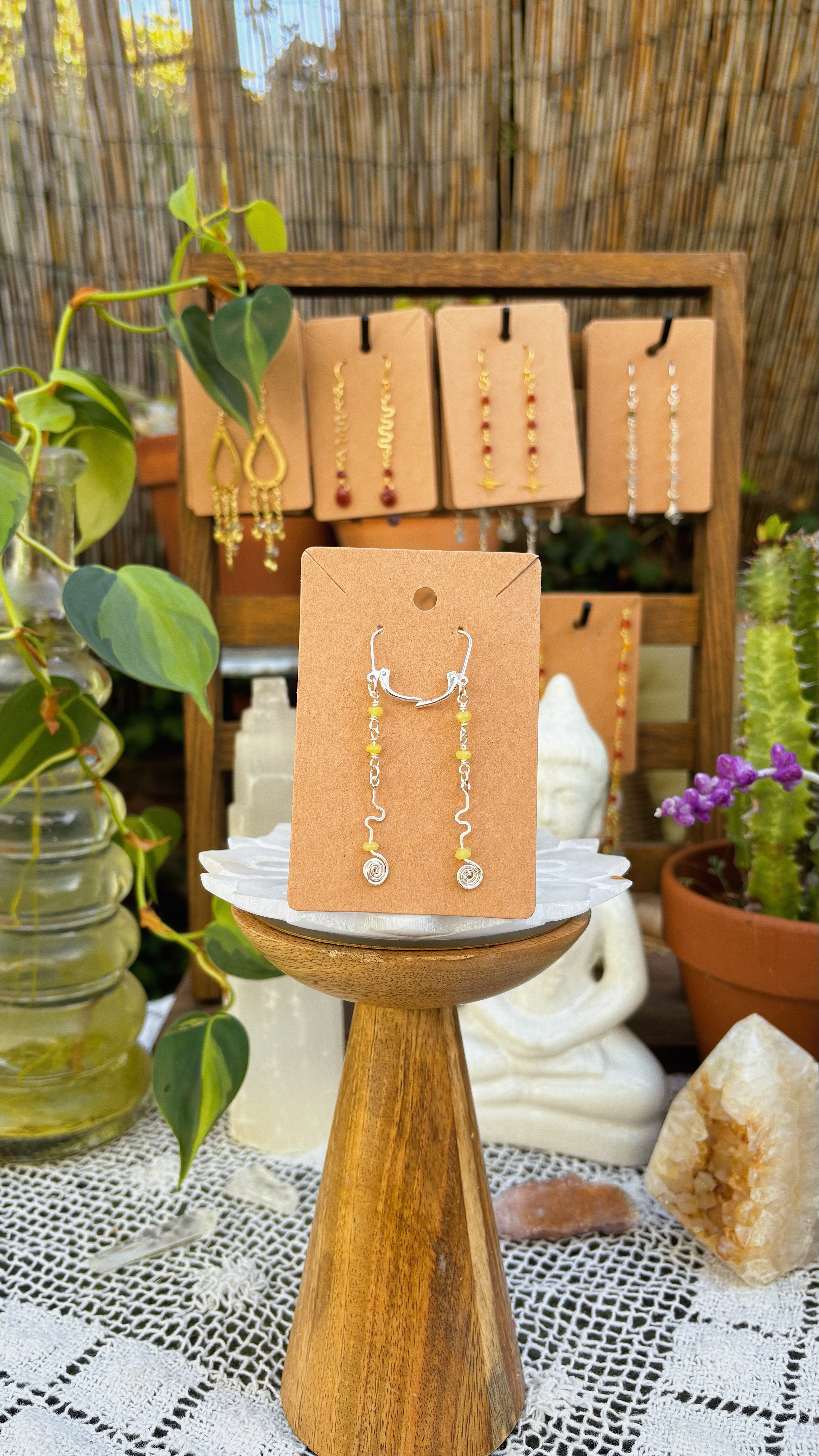 New Jade & Silver Swirl Dangle Earrings