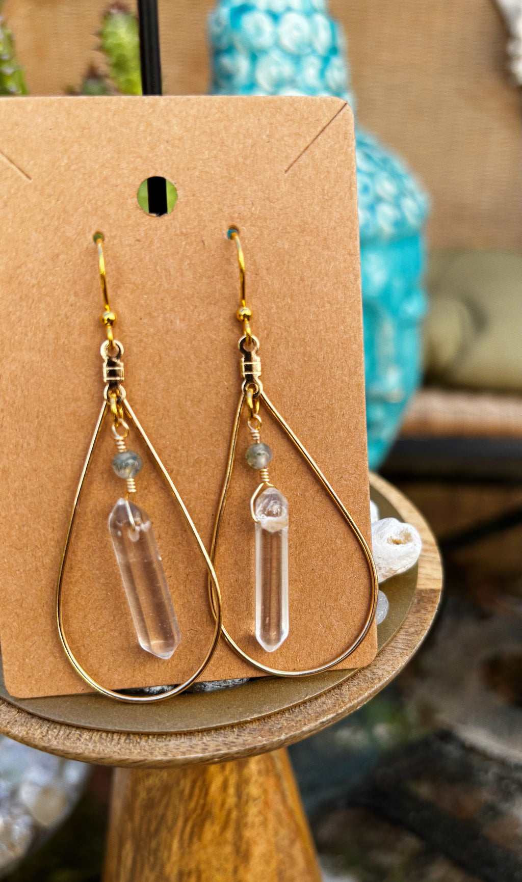 Quartz Teardrop Hoop Earrings