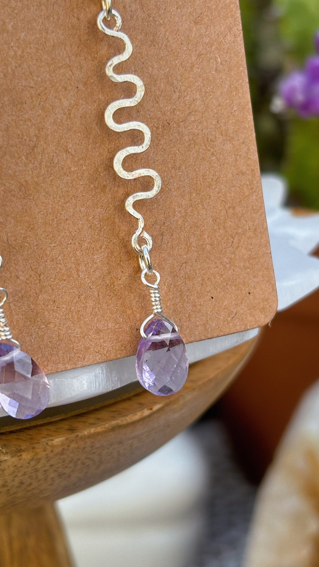 Amethyst Wavy Wire Earrings – Sterling Silver Finish & Handmade Design