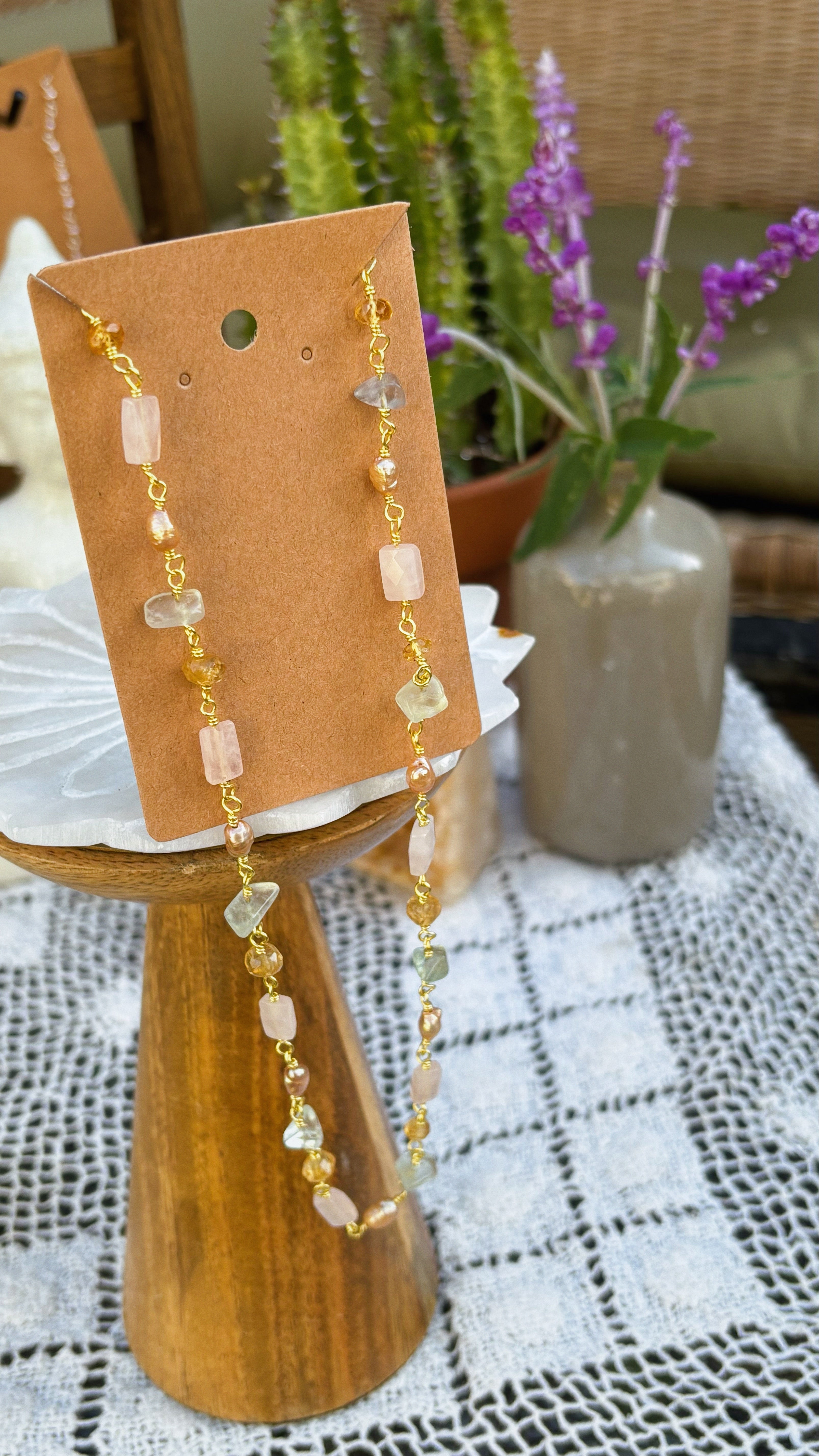 Multi-Gemstone Harmony Necklace – Rose Quartz, Tourmaline, Freshwater Pearls & Carnelian