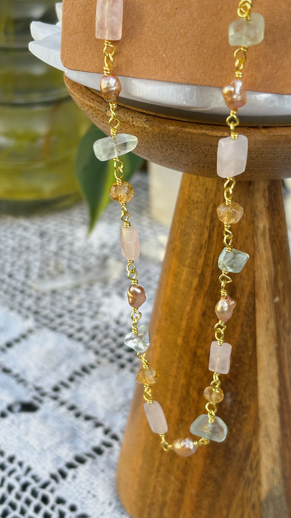 Multi-Gemstone Harmony Necklace – Rose Quartz, Tourmaline, Freshwater Pearls & Carnelian