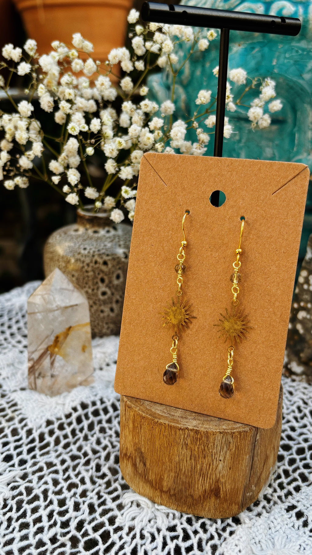 Smoky Quartz Sun Earrings