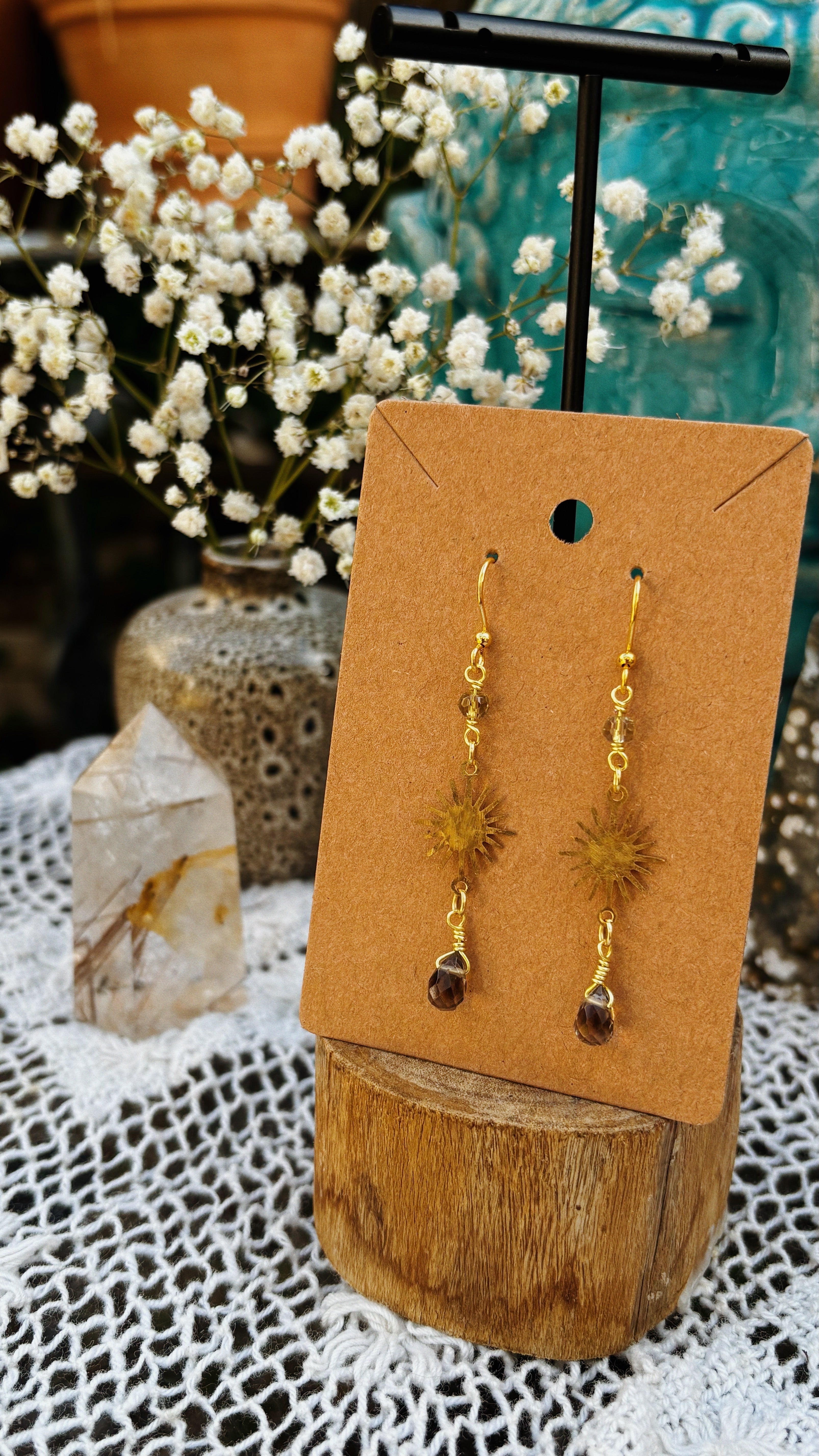 Smoky Quartz Sun Earrings