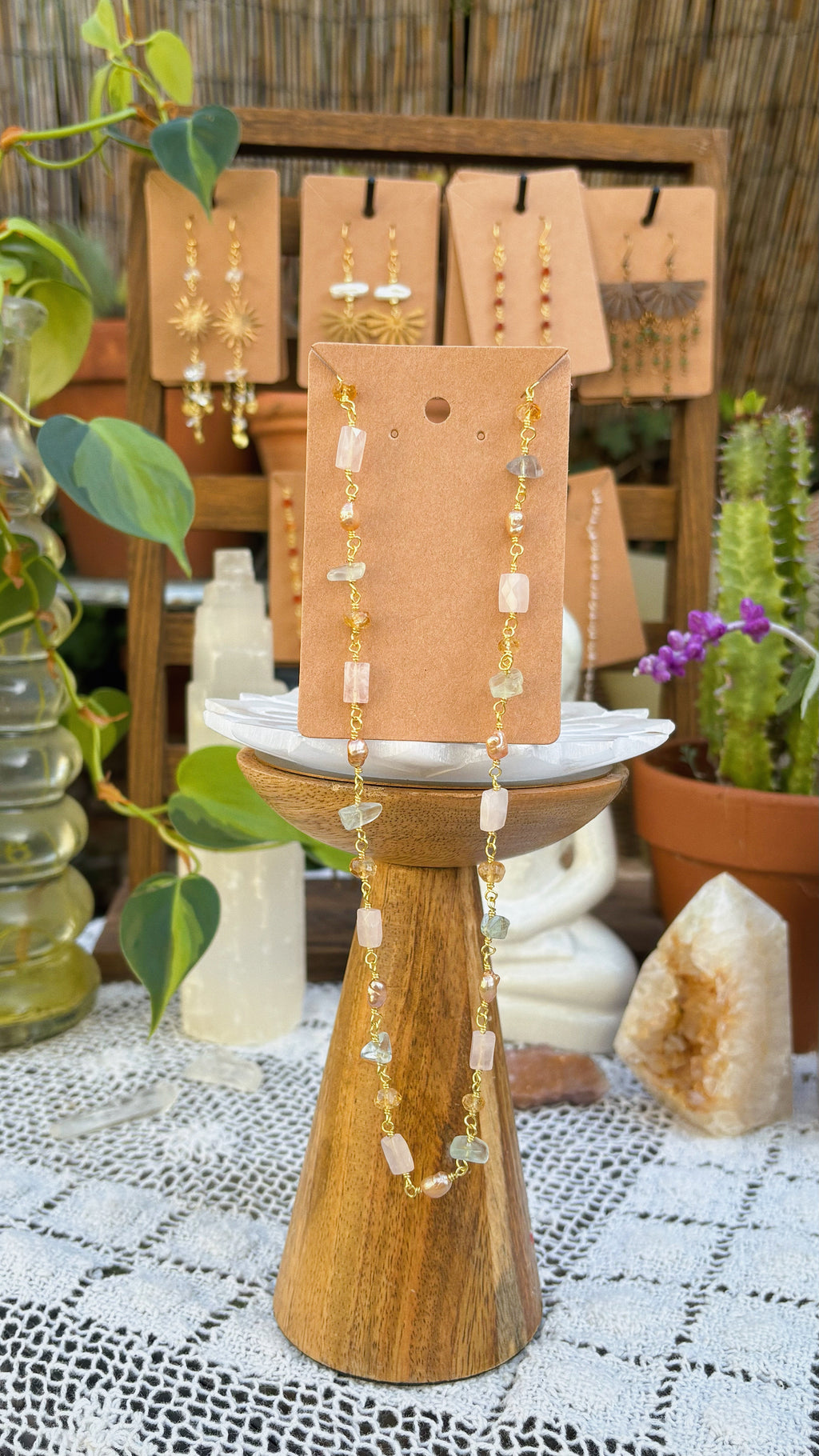 Multi-Gemstone Harmony Necklace – Rose Quartz, Tourmaline, Freshwater Pearls & Carnelian