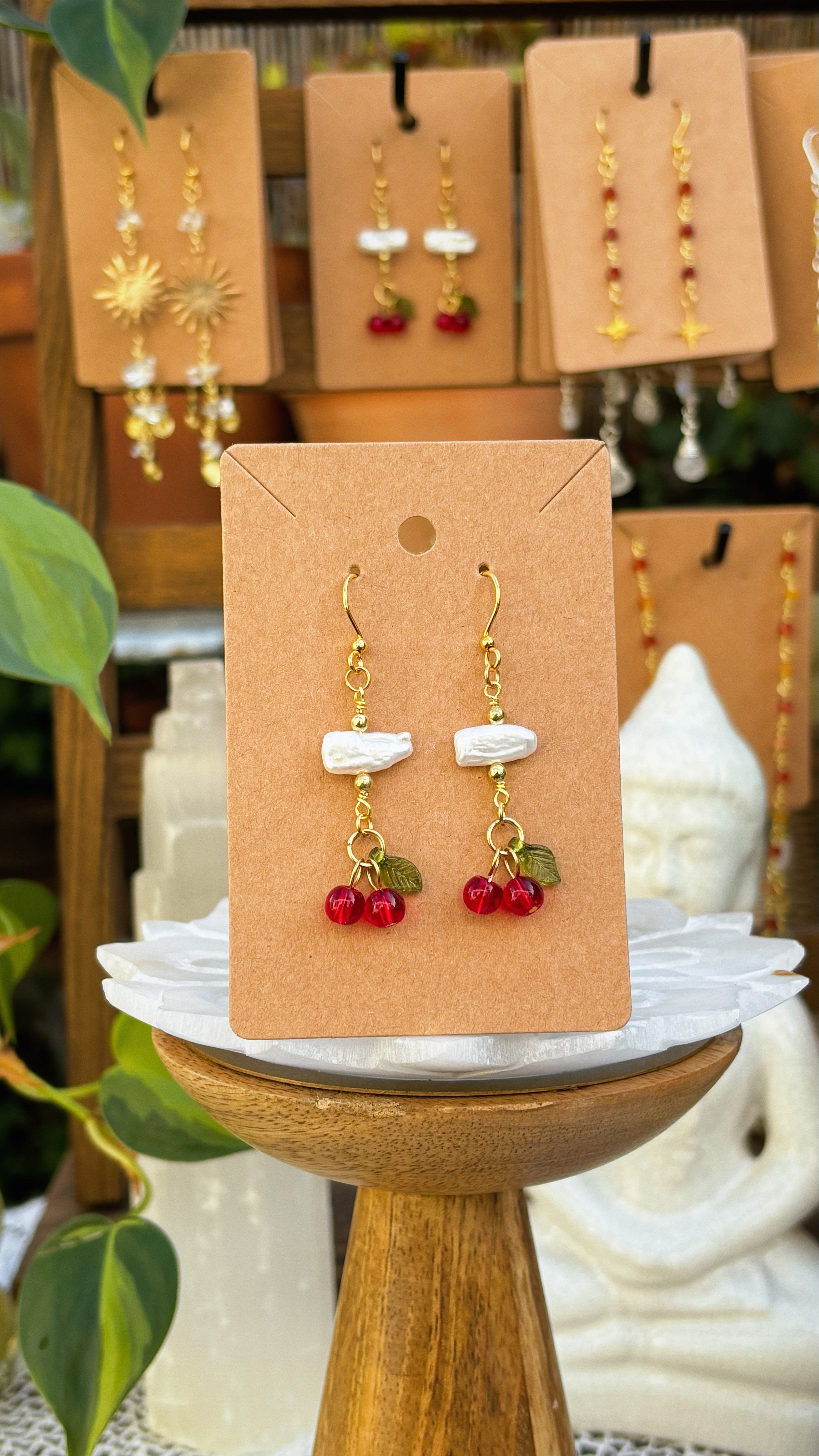 Cherry Pearl Drop Earrings – Freshwater Pearls & Glass Charms