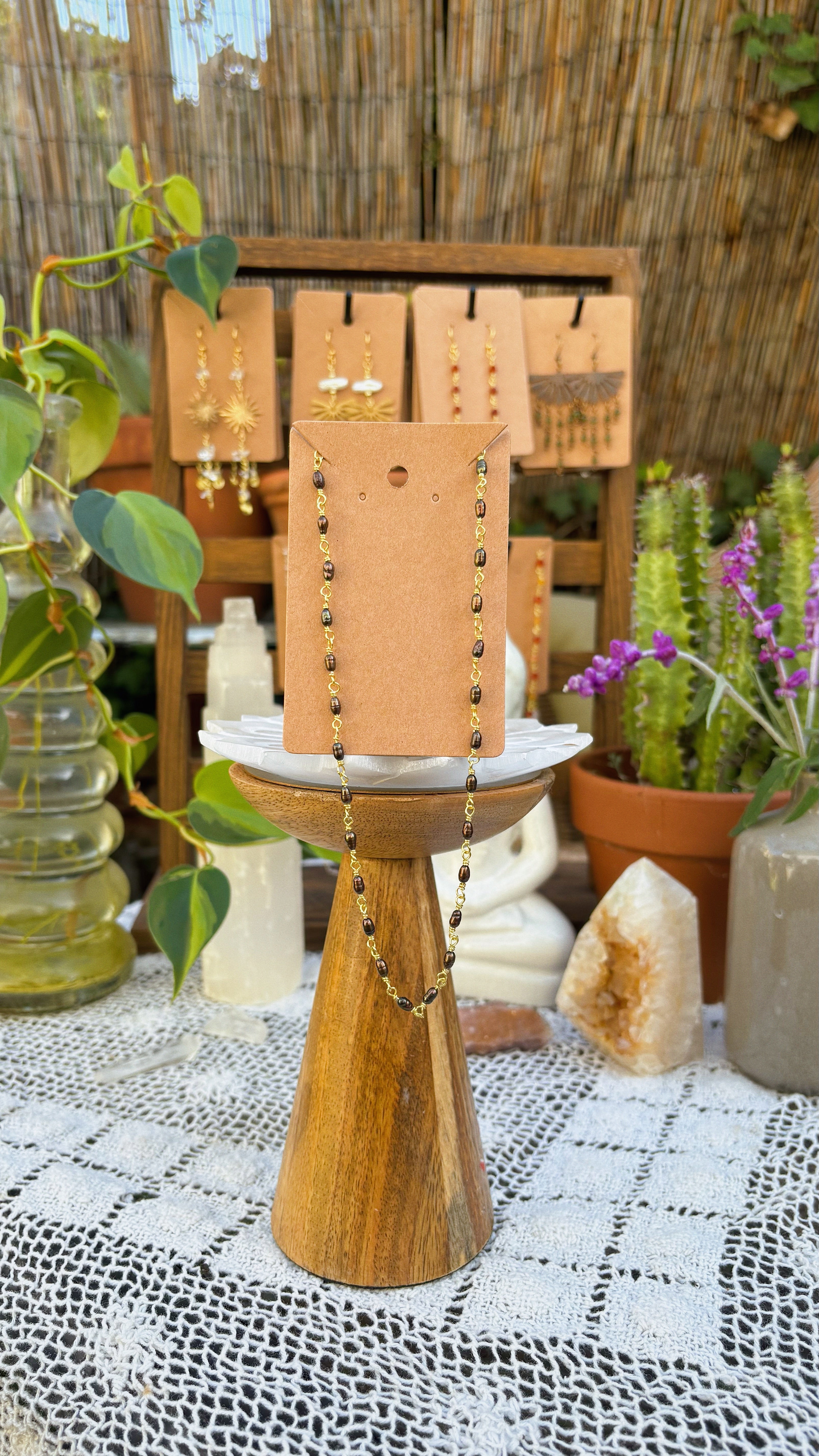 Chocolate Pearl Necklace – Tiny Freshwater Pearls on Gold-Plated Wire