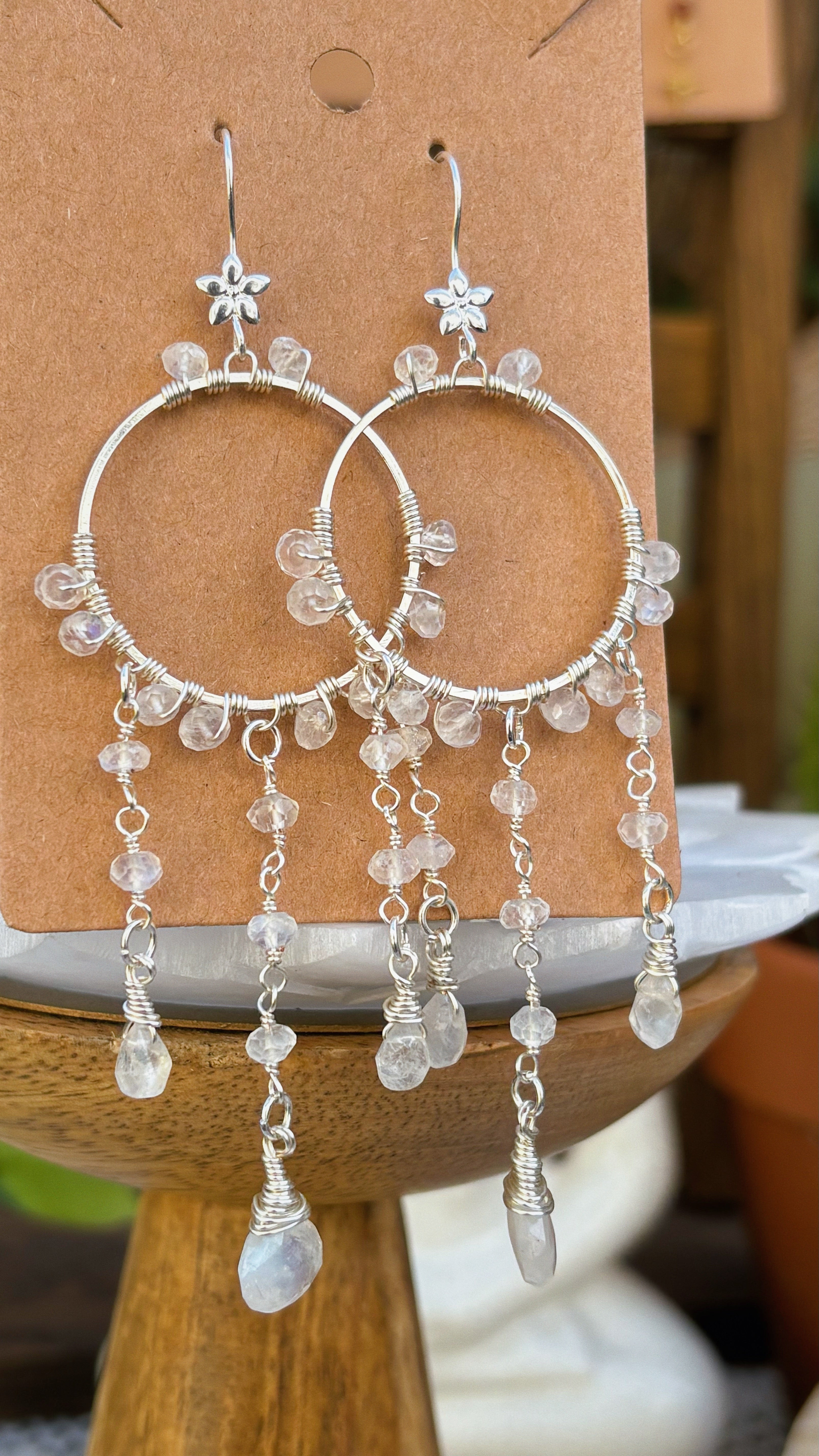 Rainbow Moonstone Cascade Hoops