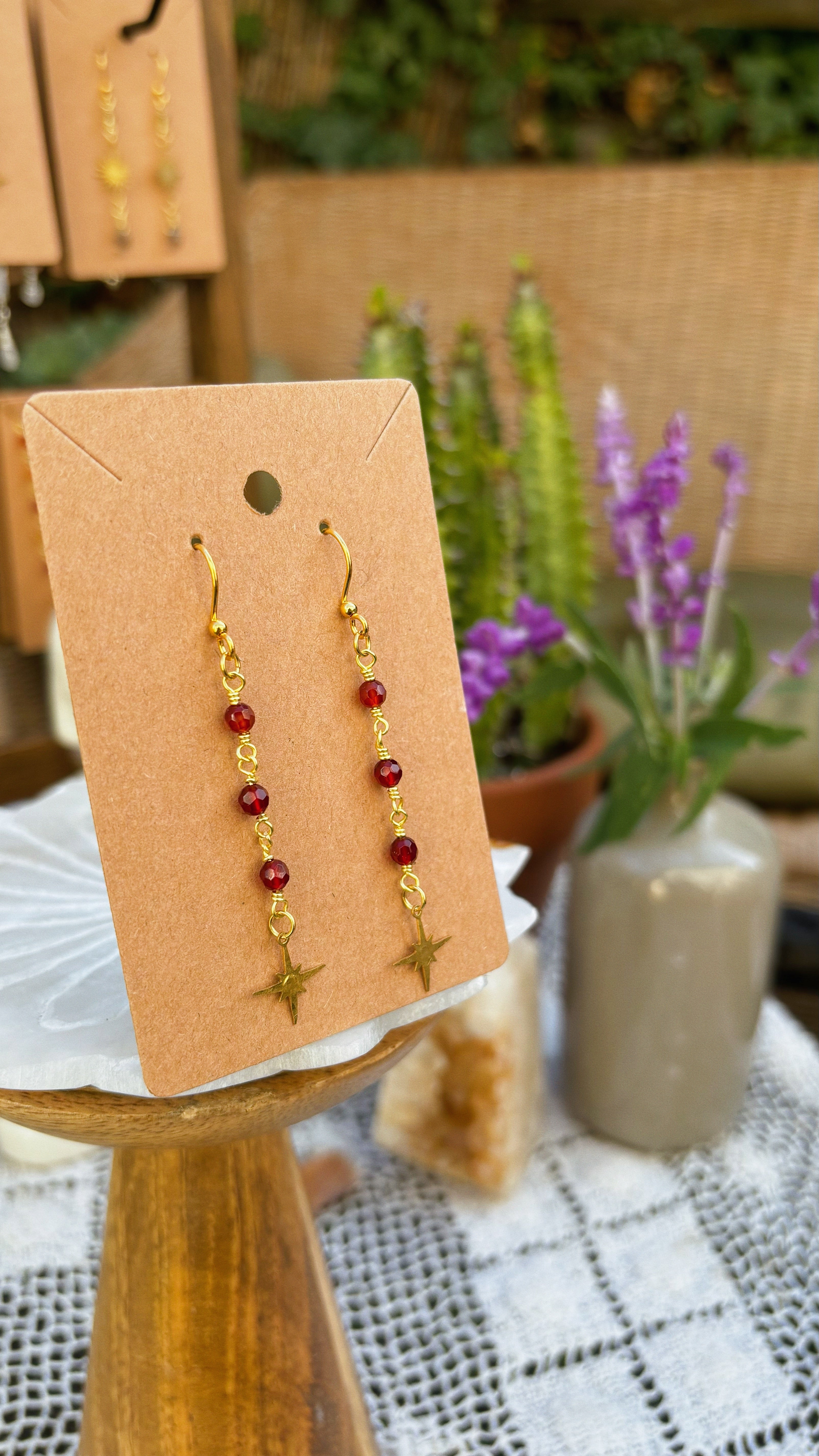 Rhodolite Garnet Star Drop Earrings