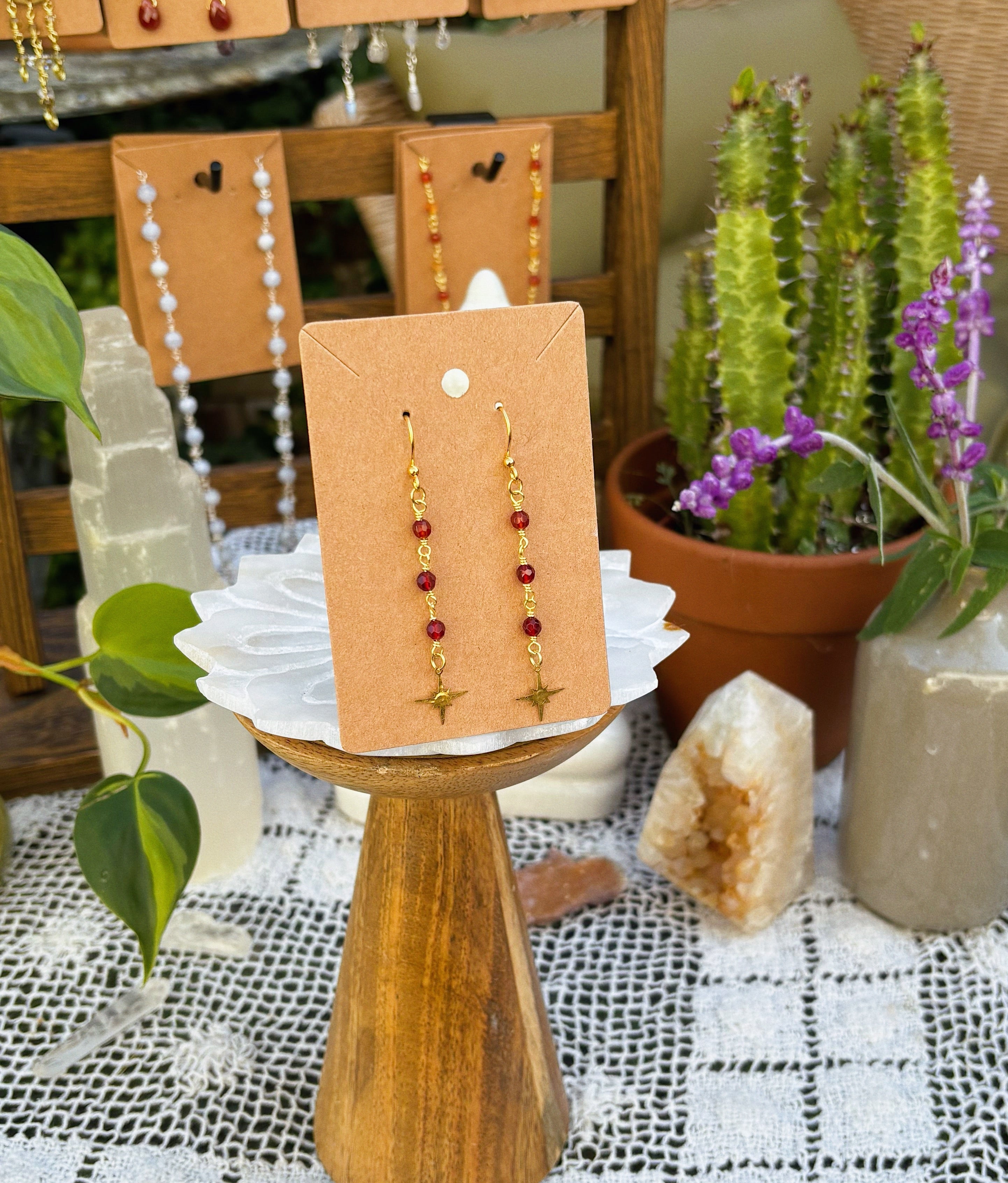 Rhodolite Garnet Star Drop Earrings