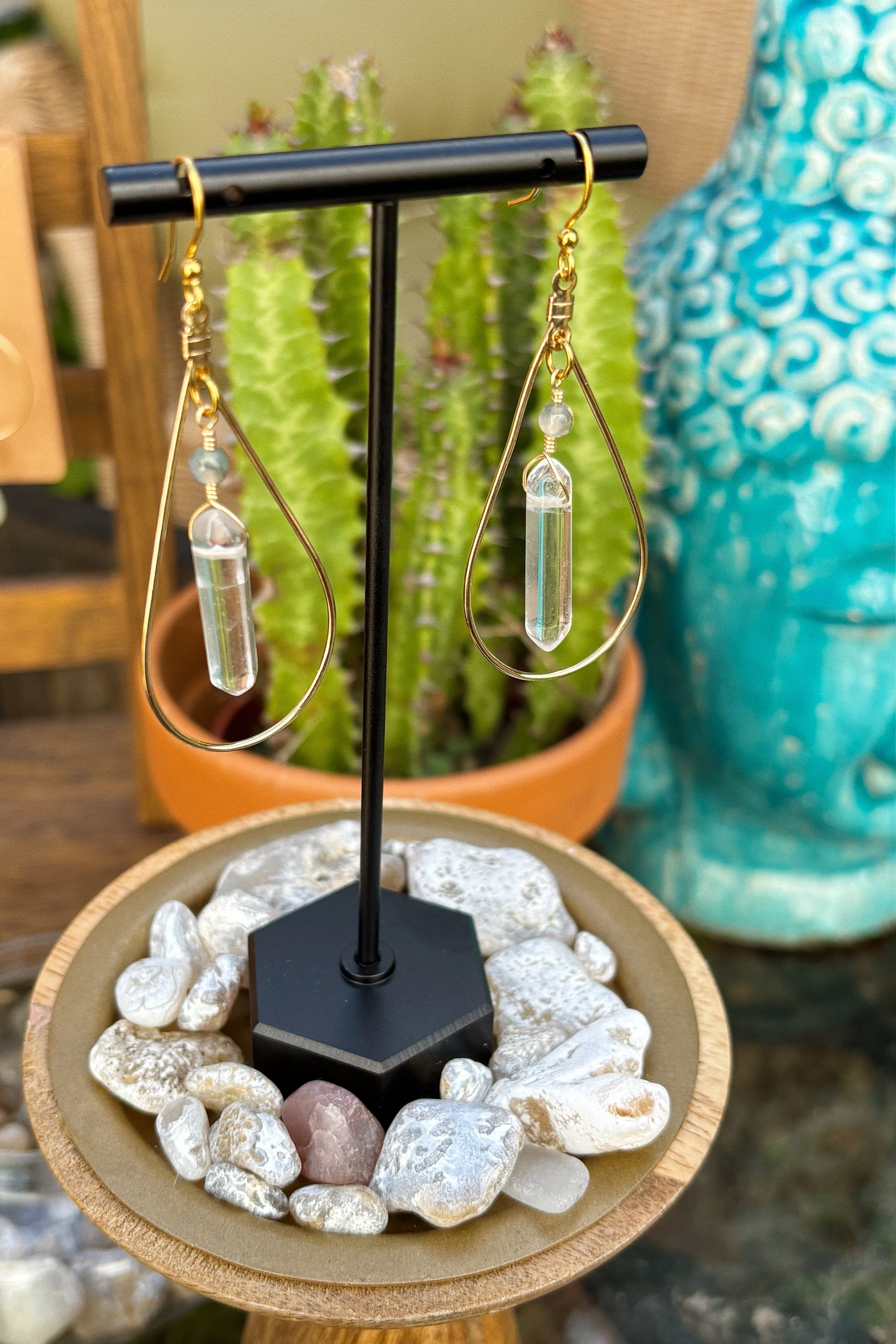 Quartz Teardrop Hoop Earrings