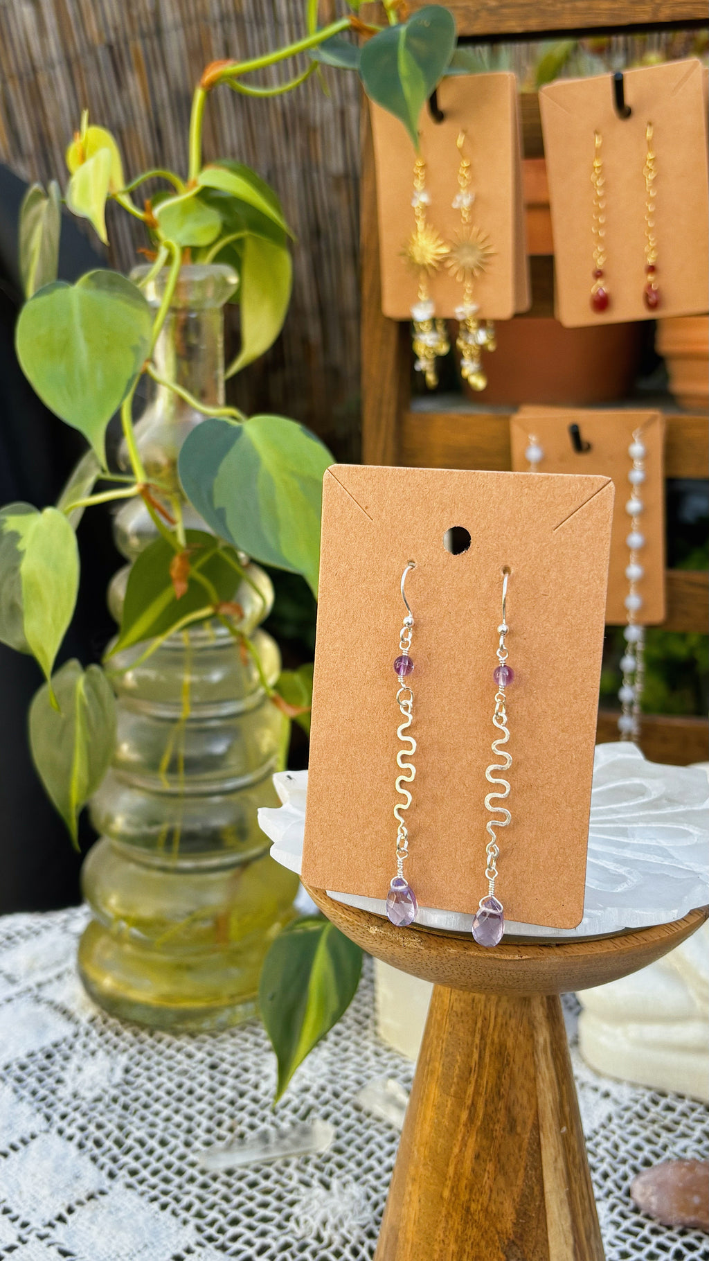 Amethyst Wavy Wire Earrings – Sterling Silver Finish & Handmade Design