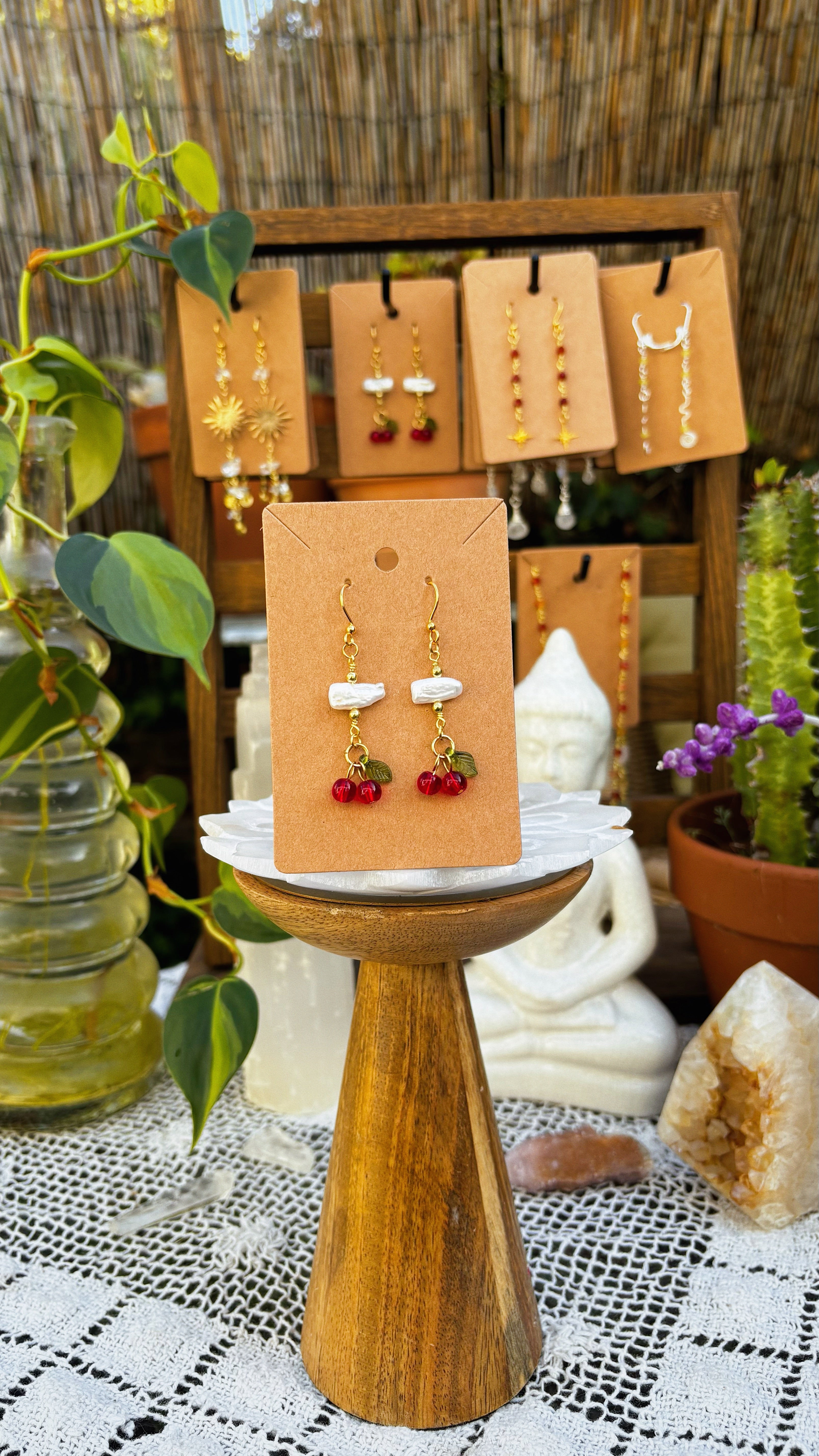 Cherry Pearl Drop Earrings – Freshwater Pearls & Glass Charms