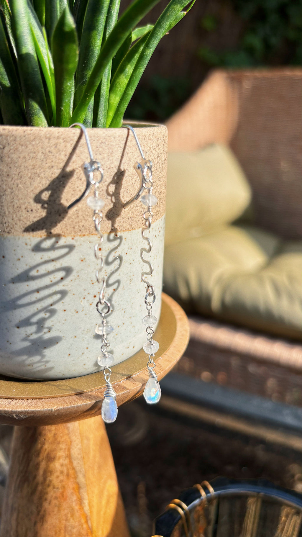 Rainbow Moonstone Earrings - Wavy