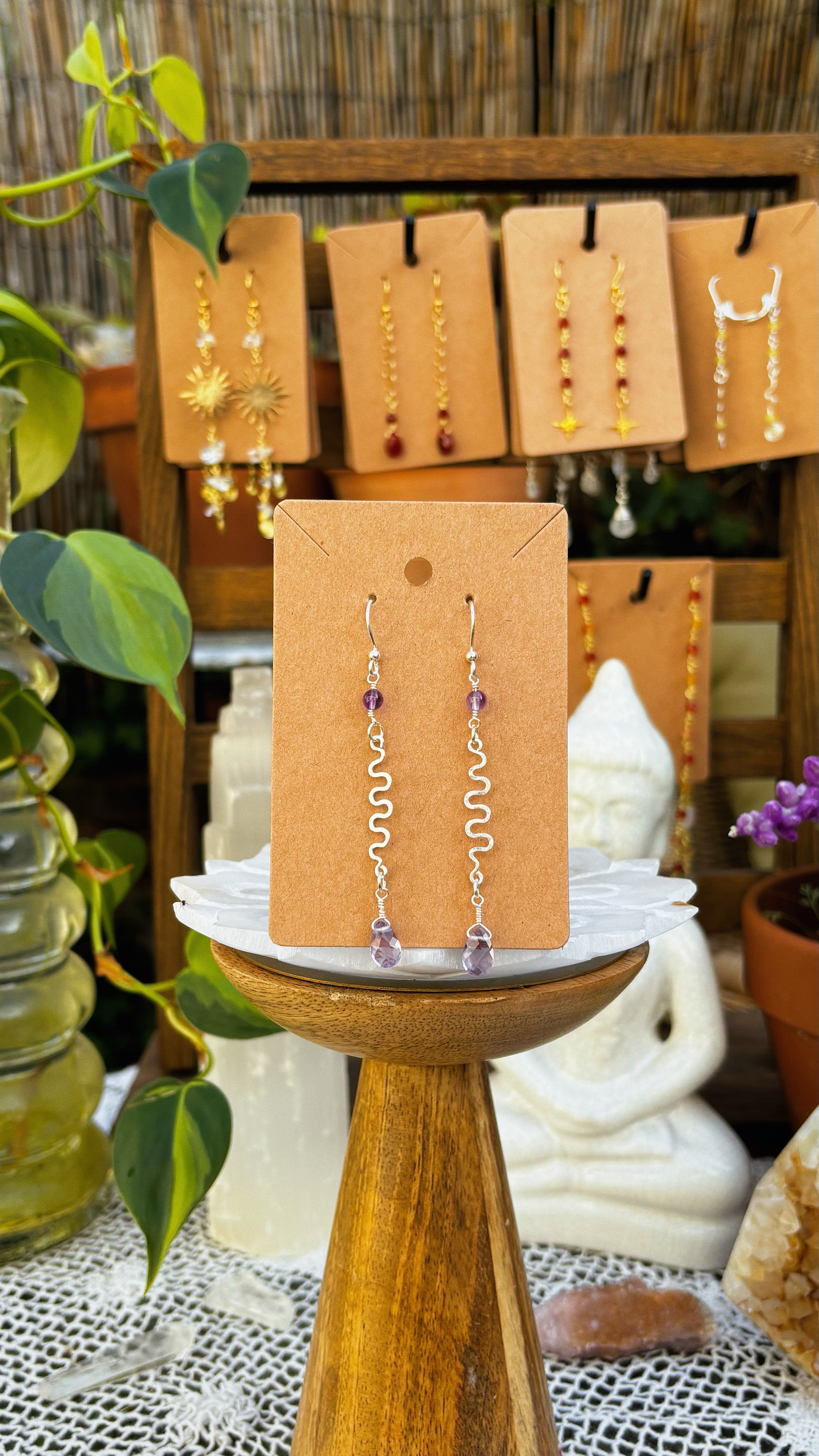 Amethyst Wavy Wire Earrings – Sterling Silver Finish & Handmade Design