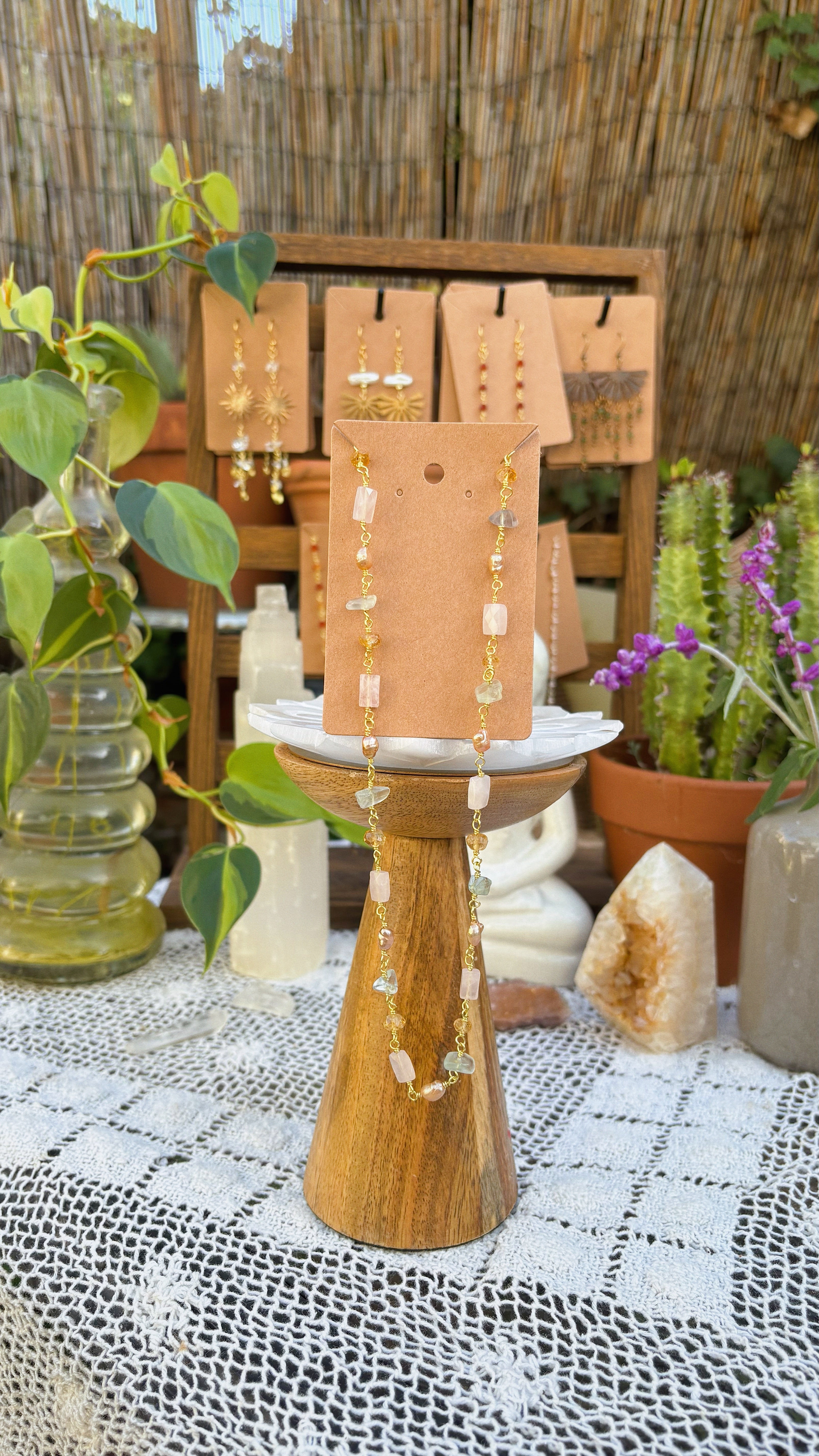 Multi-Gemstone Harmony Necklace – Rose Quartz, Tourmaline, Freshwater Pearls & Carnelian