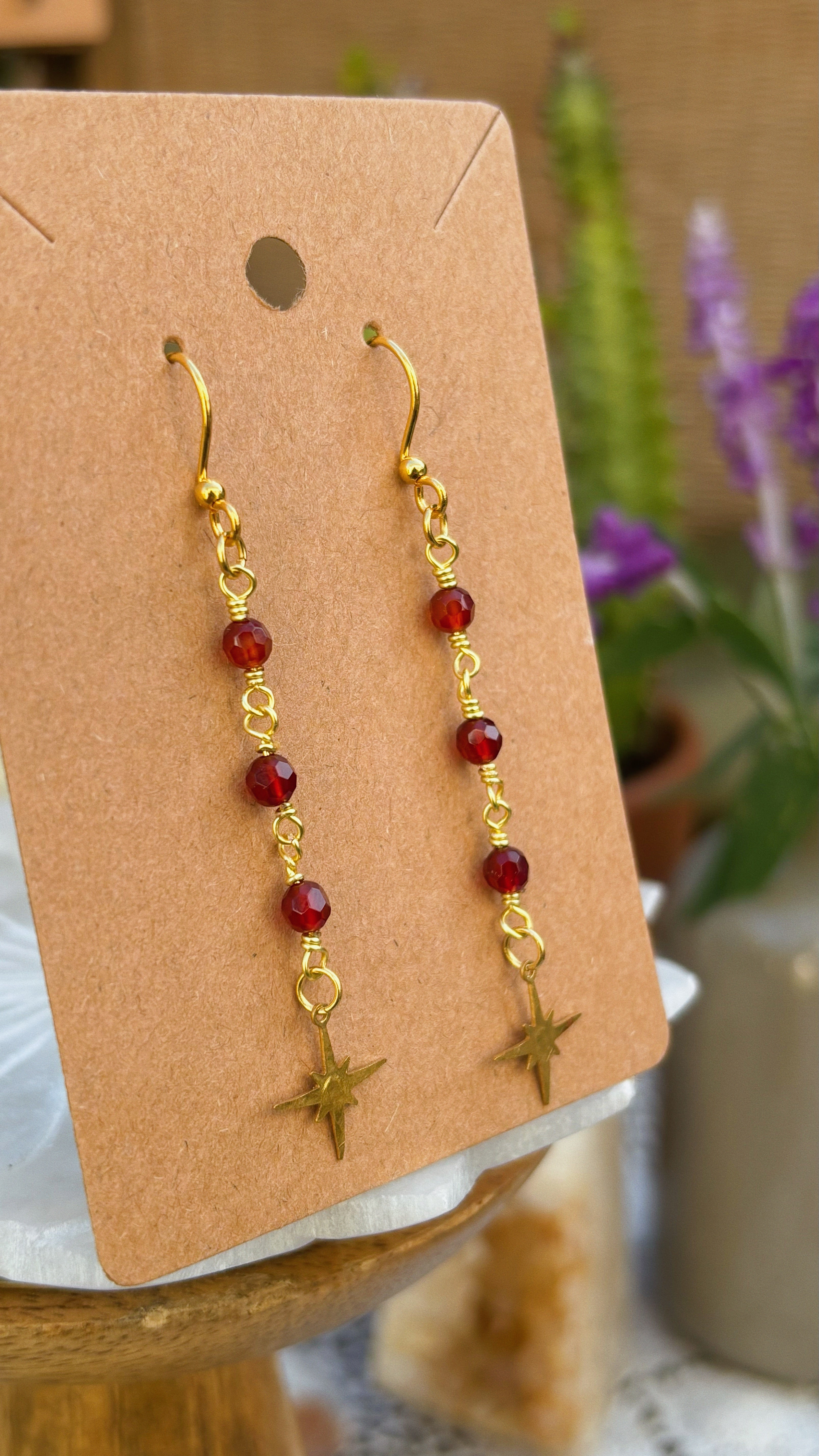 Rhodolite Garnet Star Drop Earrings