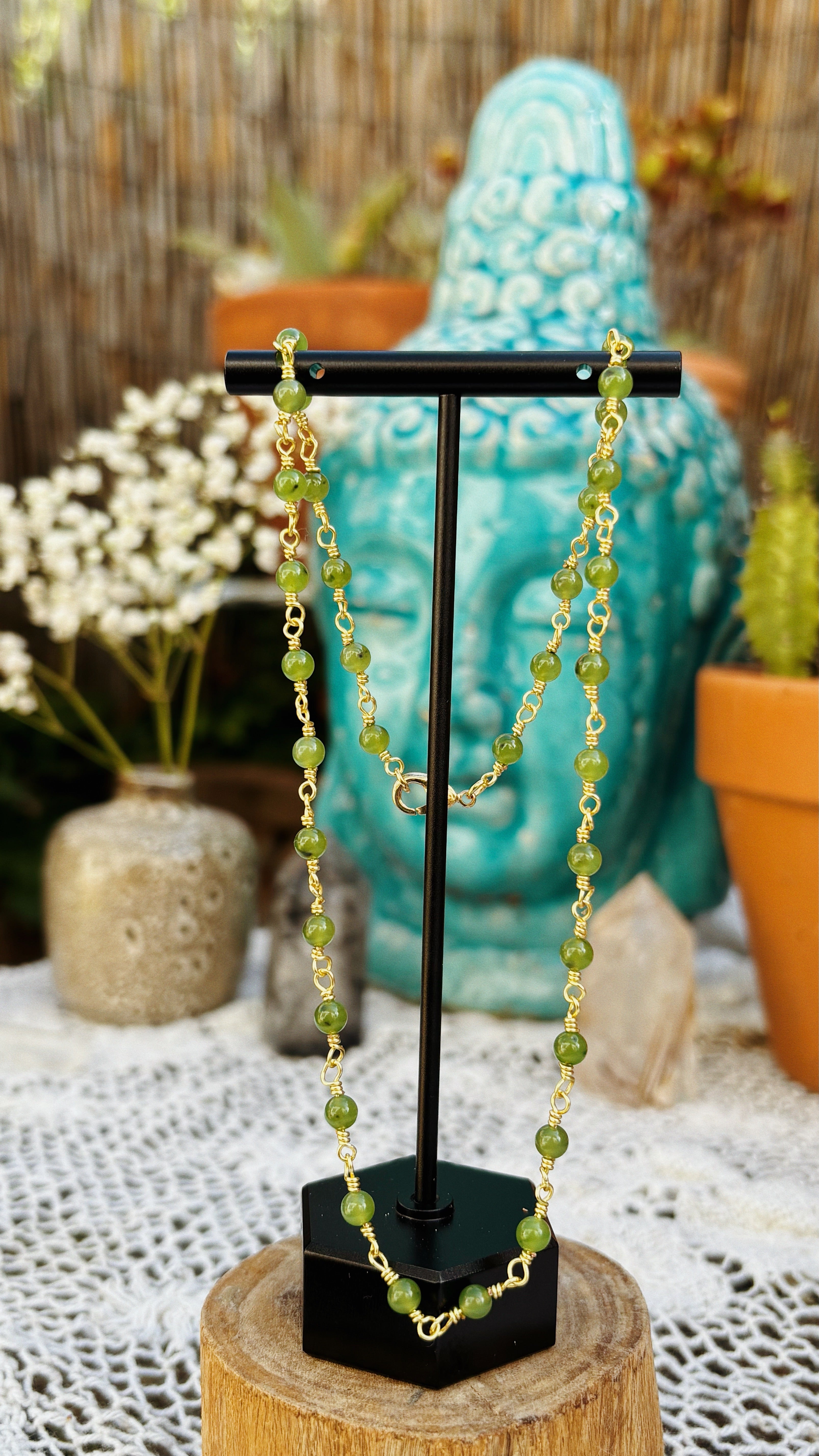 Golden Jade Beaded Chain Necklace
