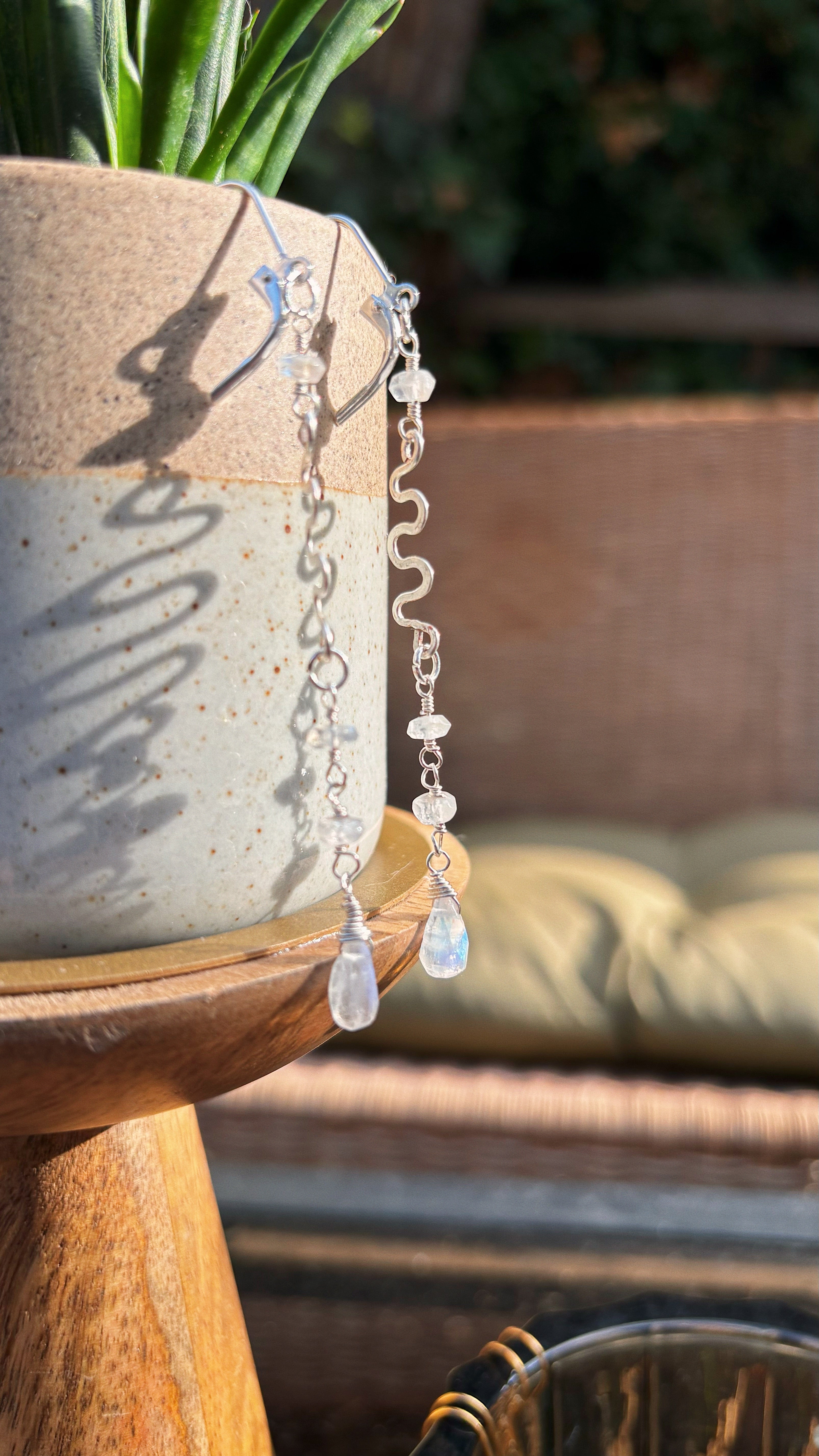 Rainbow Moonstone Earrings - Wavy