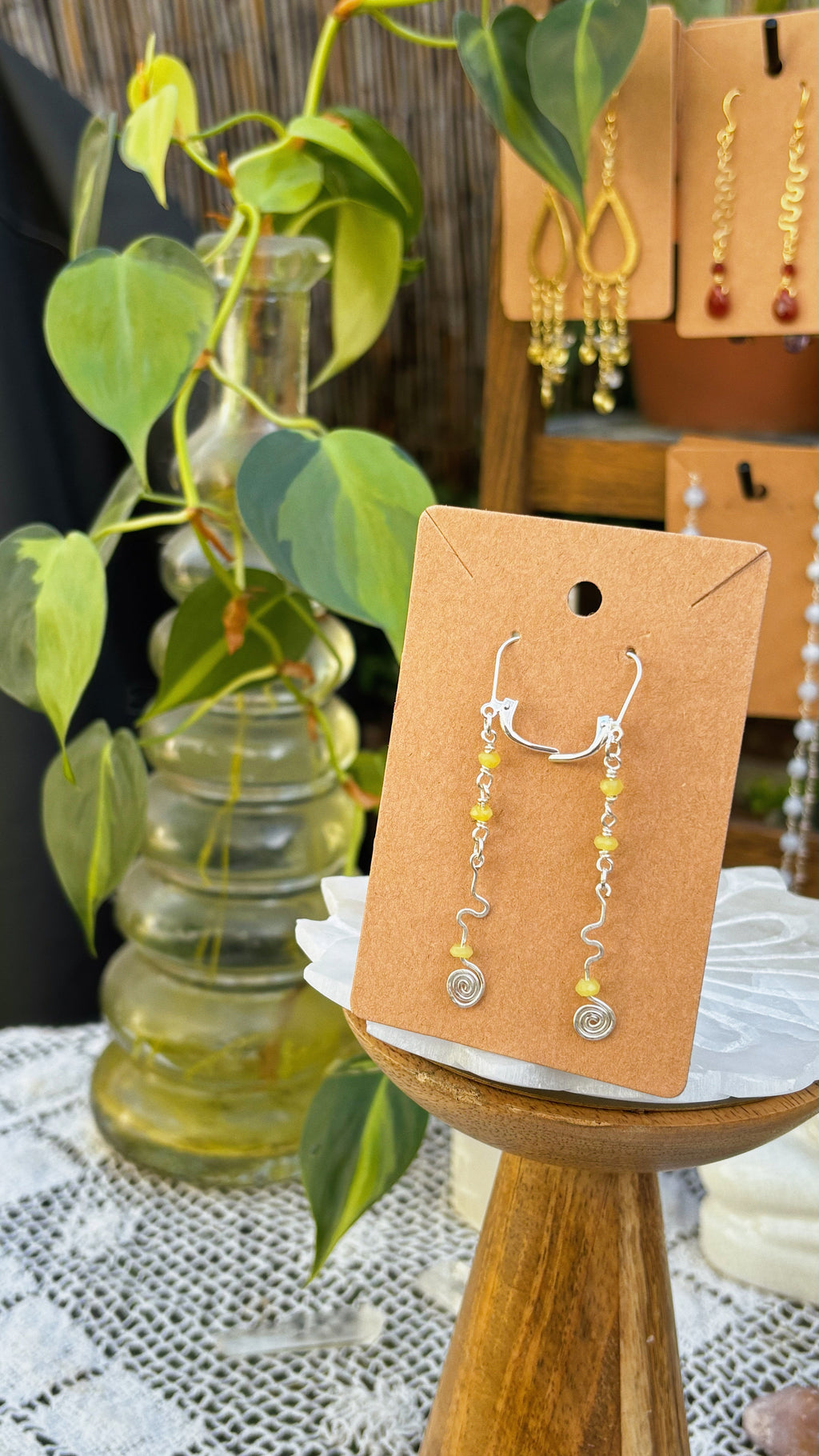 New Jade & Silver Swirl Dangle Earrings