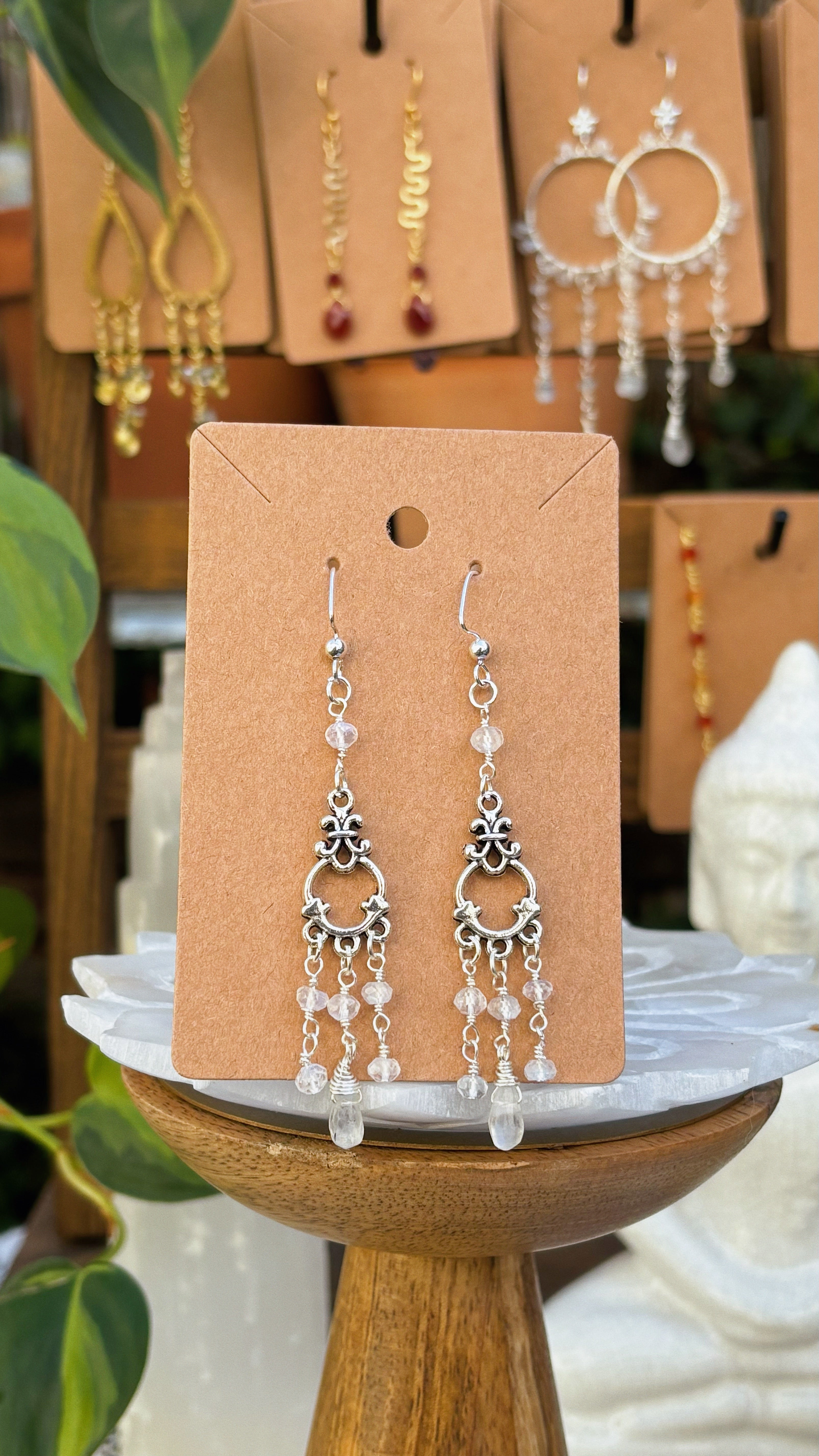 Silver Plated Moonstone Chandelier Earrings
