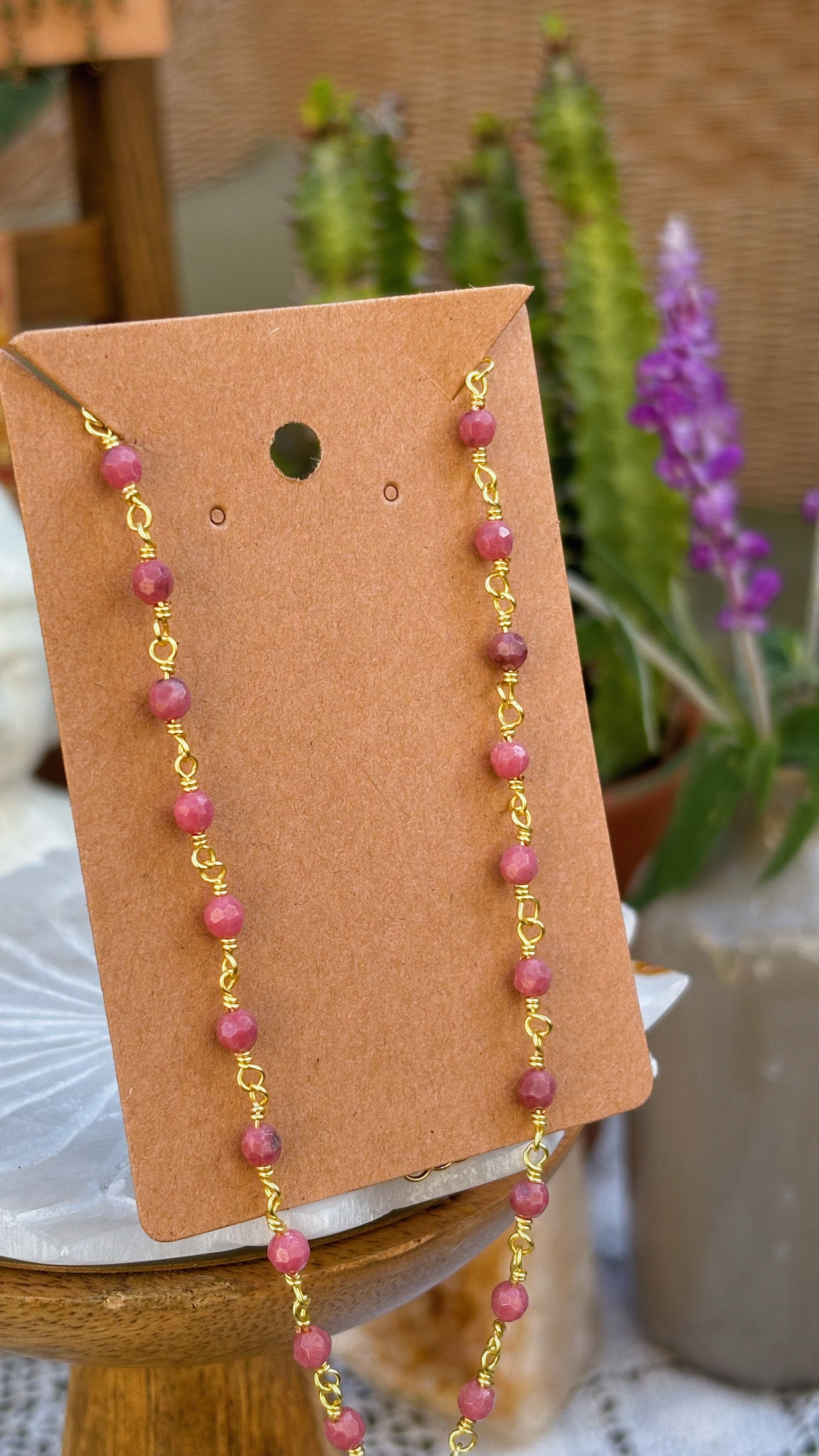 Rhodonite Protection Necklace – Gold-Wrapped Gemstones with Crystal Eye Charm