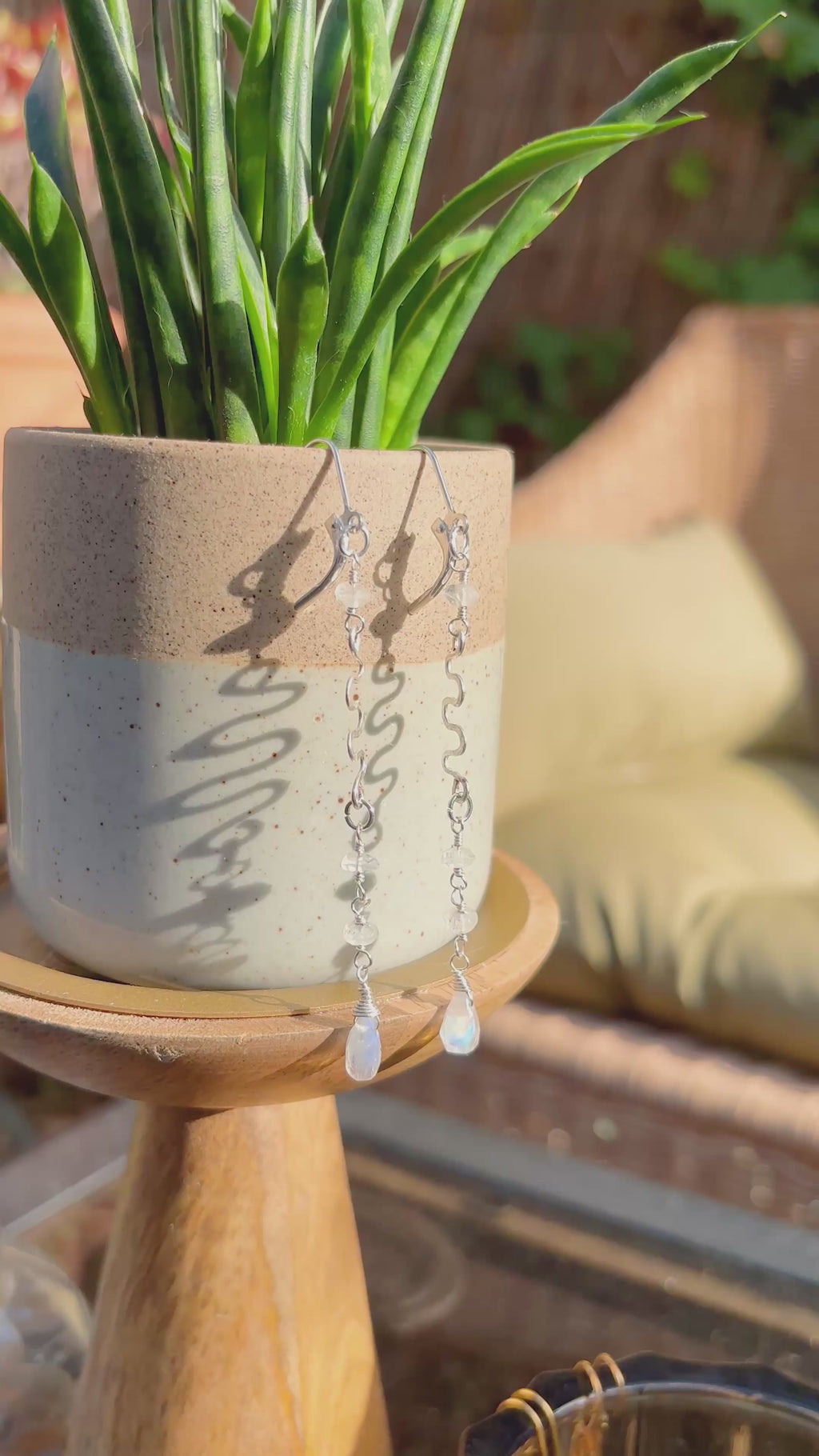 Rainbow Moonstone Earrings - Wavy